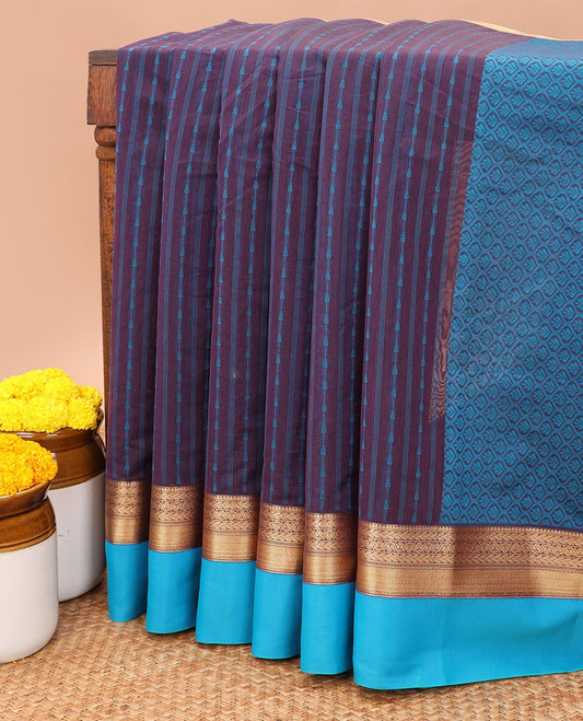 Wine thread weaving silk cotton saree with zari border & thread weaving rich pallu along with weaving blouse