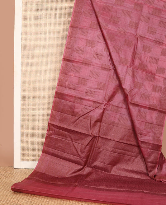 Pink zari buttas tussar saree, zari border & self-pallu of leaf designs