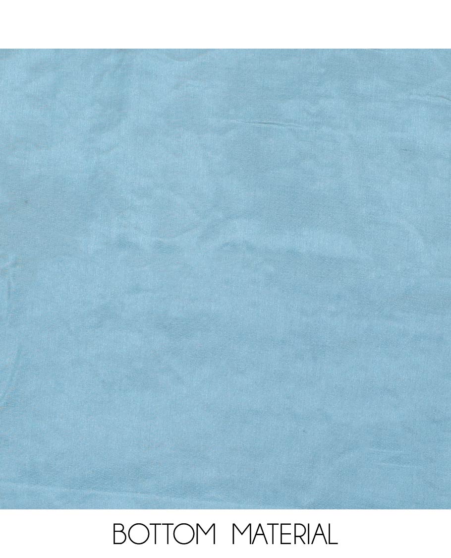 Blue chudidhar material set,floral vine design printed organza top,plain bottom & floral vine embroidery organza dupatta
