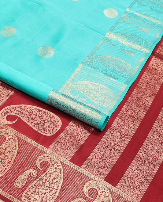 Light blue round buttas vasundhara elite silk saree with self intricate zari design border & floral design pallu