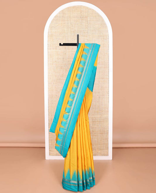 Orange striped vasundhara elite silk saree with contrast temple, striped border & bhvanji pallu
