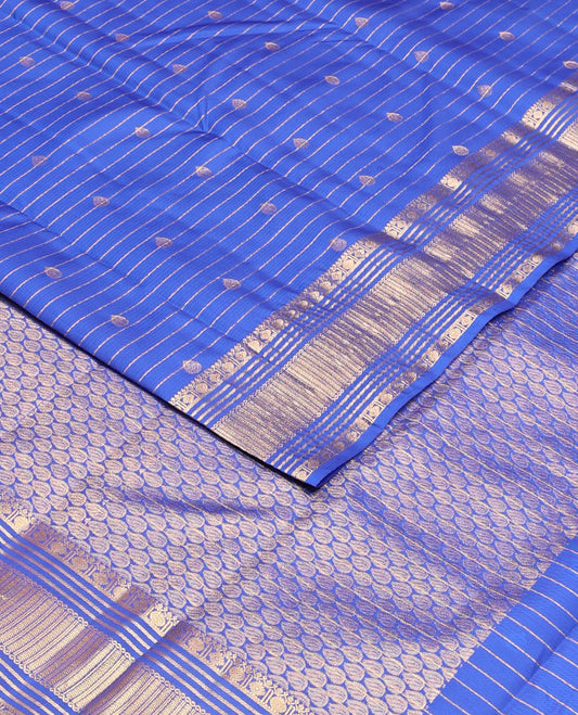 Blue zari designs silk saree, traditional zari border & drop motifs woven pallu