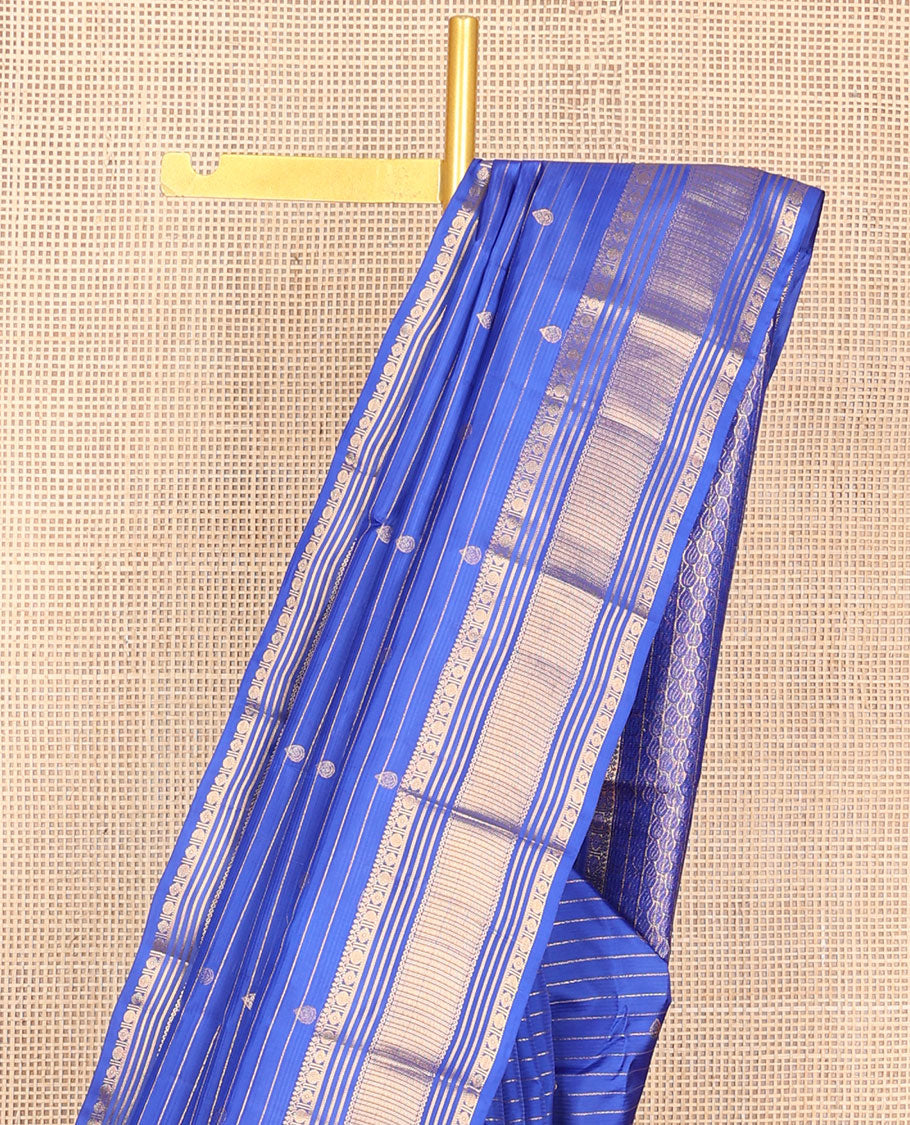 Blue zari designs silk saree, traditional zari border & drop motifs woven pallu