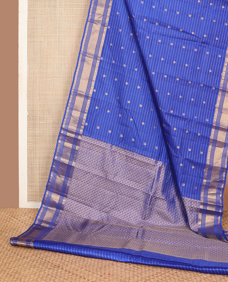 Blue zari designs silk saree, traditional zari border & drop motifs woven pallu