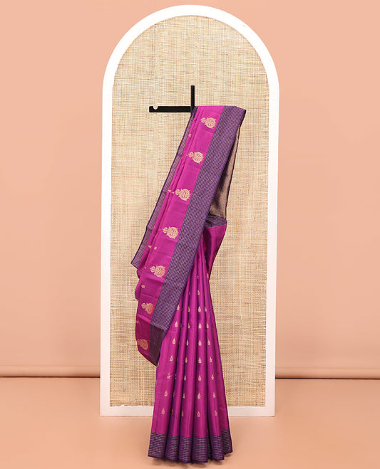 Pink Vasundhara Lite Silk Mix Saree, Finely Crafted with Zari Buttas All Over Its Body, Complemented by a Contrast Zari-Checked Border, Grand Jaal-Design Pallu, and Paired with a Contrast Blouse