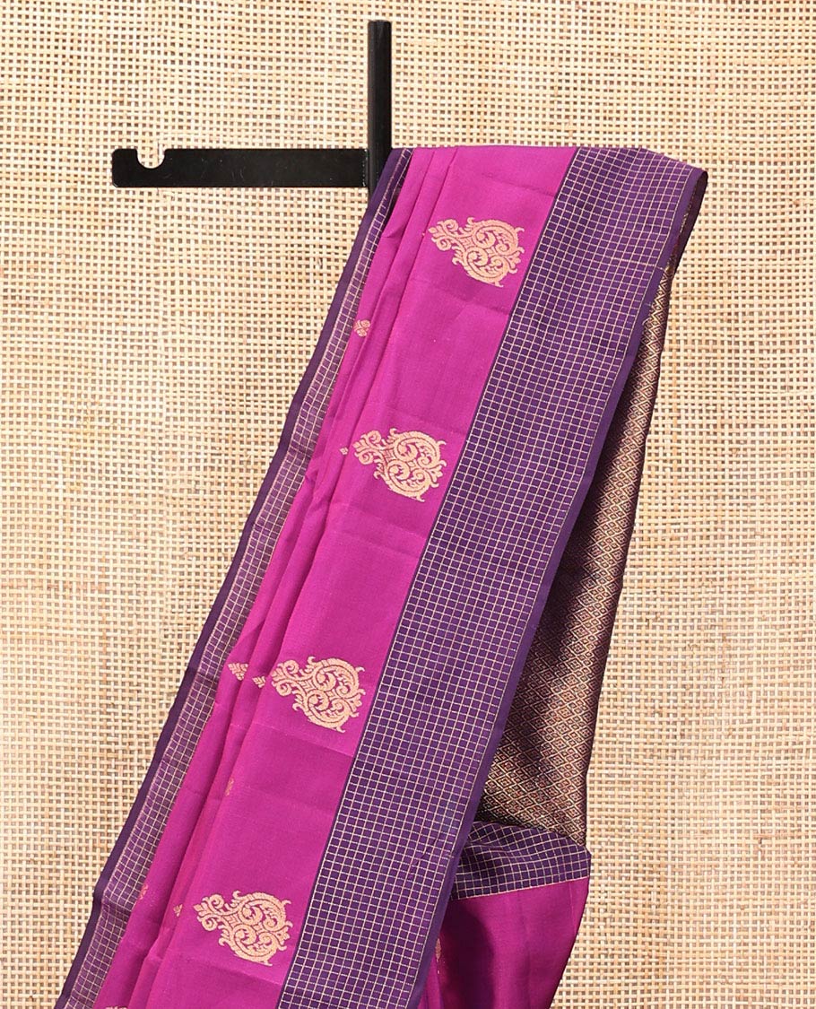 Pink Vasundhara Lite Silk Mix Saree, Finely Crafted with Zari Buttas All Over Its Body, Complemented by a Contrast Zari-Checked Border, Grand Jaal-Design Pallu, and Paired with a Contrast Blouse