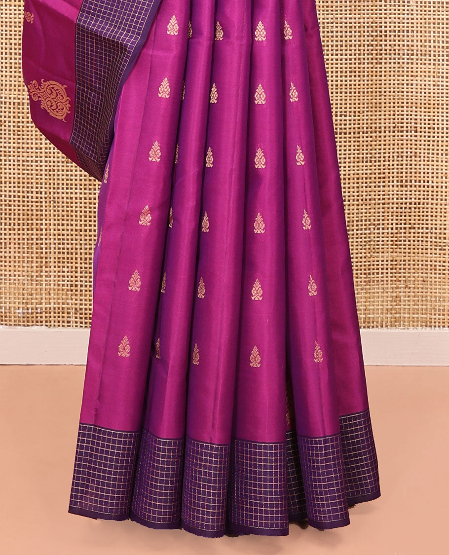 Pink Vasundhara Lite Silk Mix Saree, Finely Crafted with Zari Buttas All Over Its Body, Complemented by a Contrast Zari-Checked Border, Grand Jaal-Design Pallu, and Paired with a Contrast Blouse