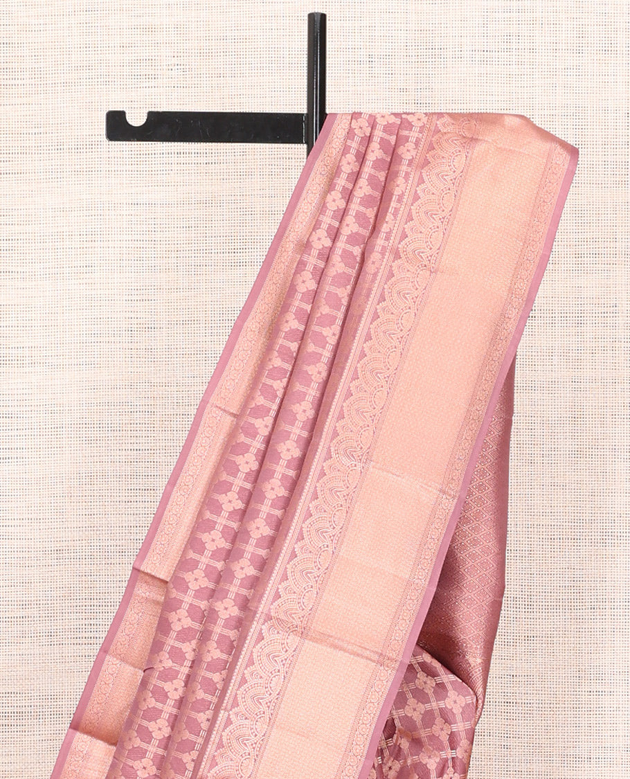 Rosewood Pink Jacquard Design Kanchipuram Wedding Silk Saree