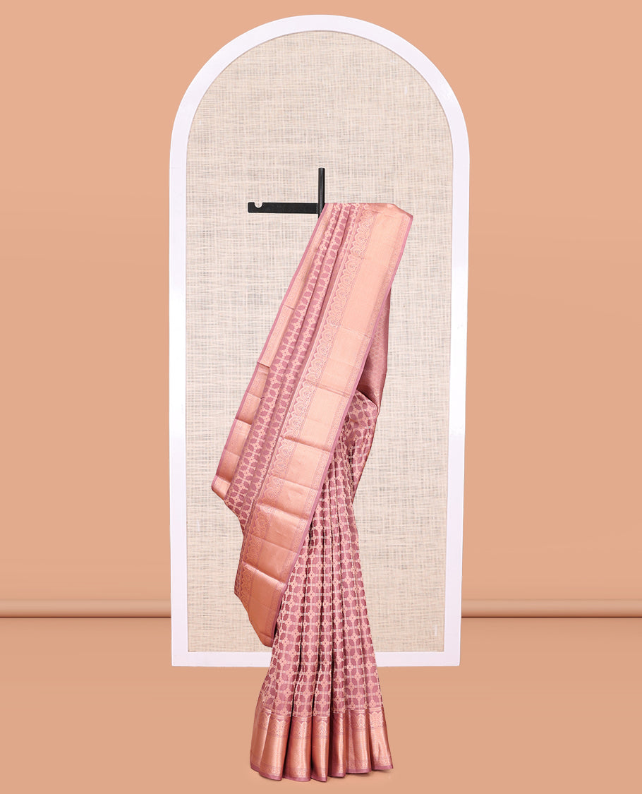 Rosewood Pink Jacquard Design Kanchipuram Wedding Silk Saree