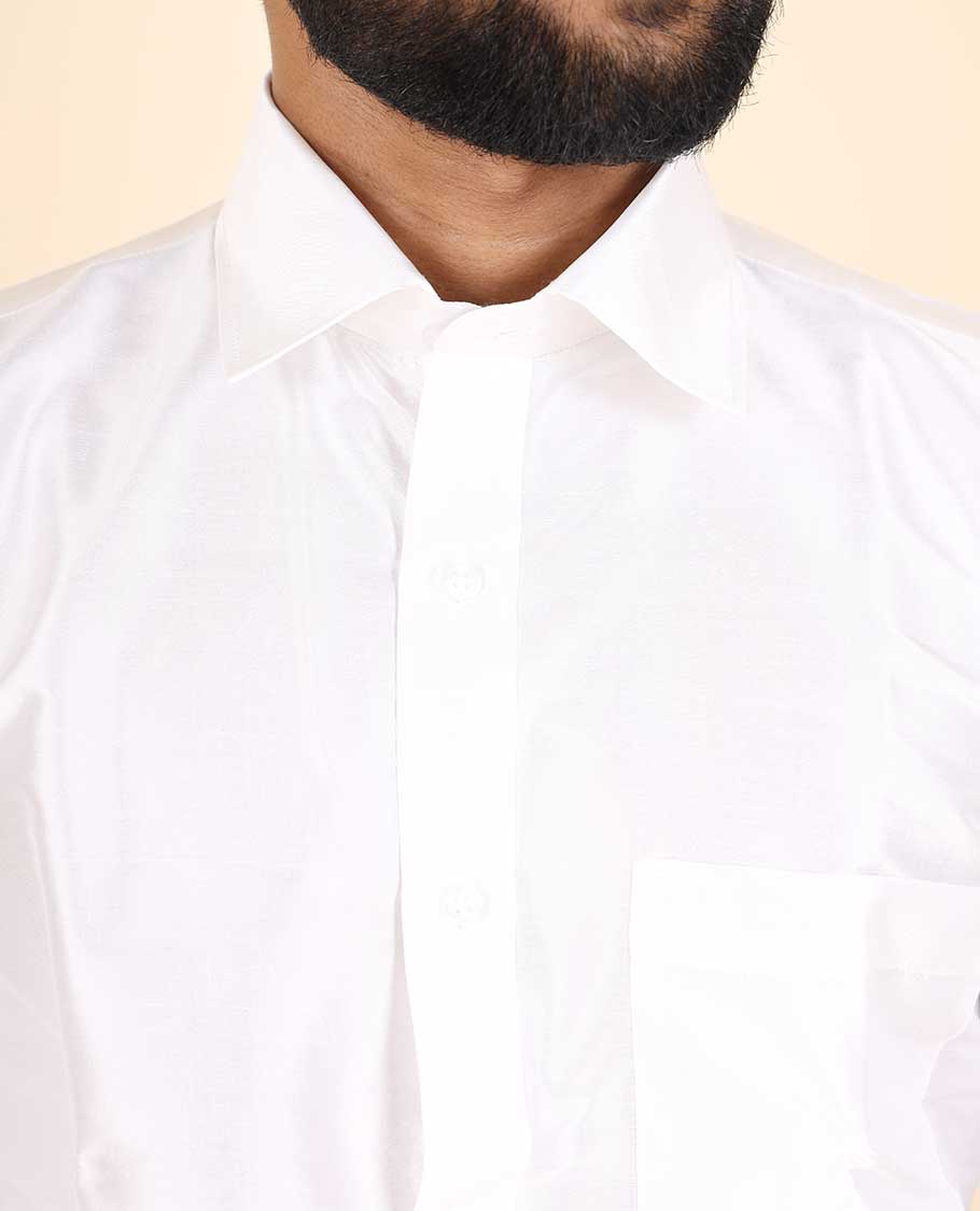 Pearl white plain design full-sleeve pure-silk shirt