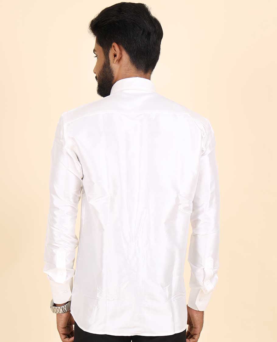White pure-silk plain design full-sleeve shirt