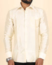 Butter cream plain design full-sleeve pure-silk shirt