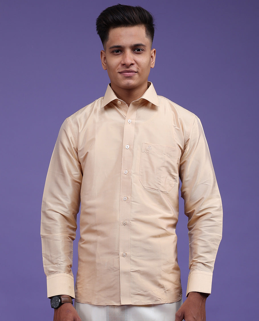 Sandal plain design full-sleeve pure-silk shirt