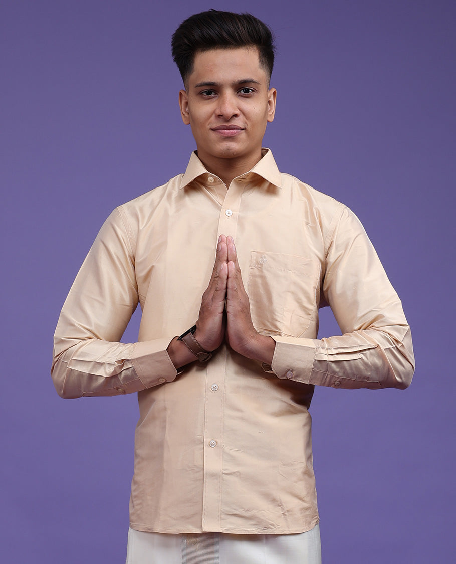 Sandal plain design full-sleeve pure-silk shirt
