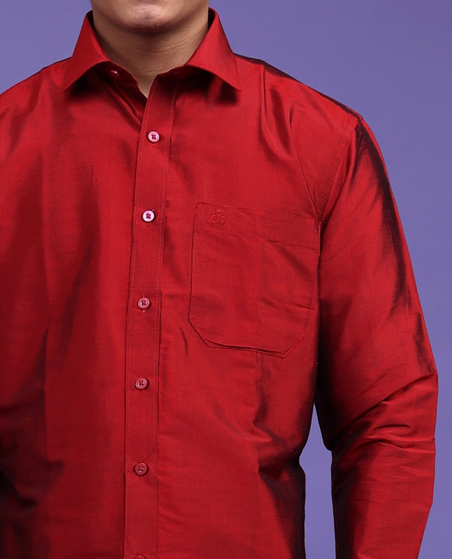 Maroon plain design full-sleeve pure-silk shirt