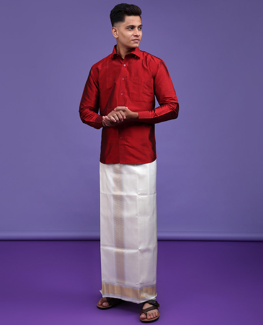 Maroon plain design full-sleeve pure-silk shirt