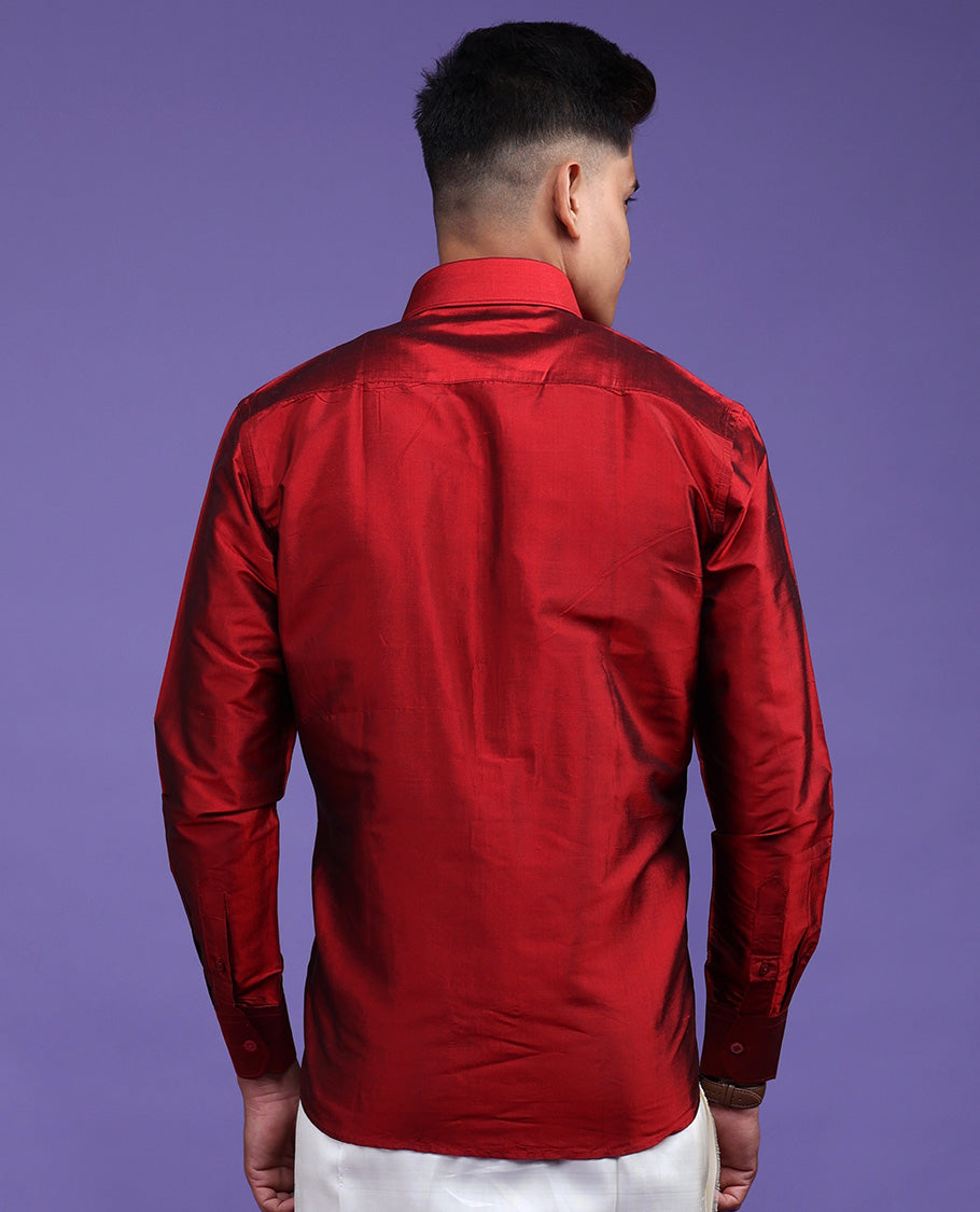 Maroon plain design full-sleeve pure-silk shirt