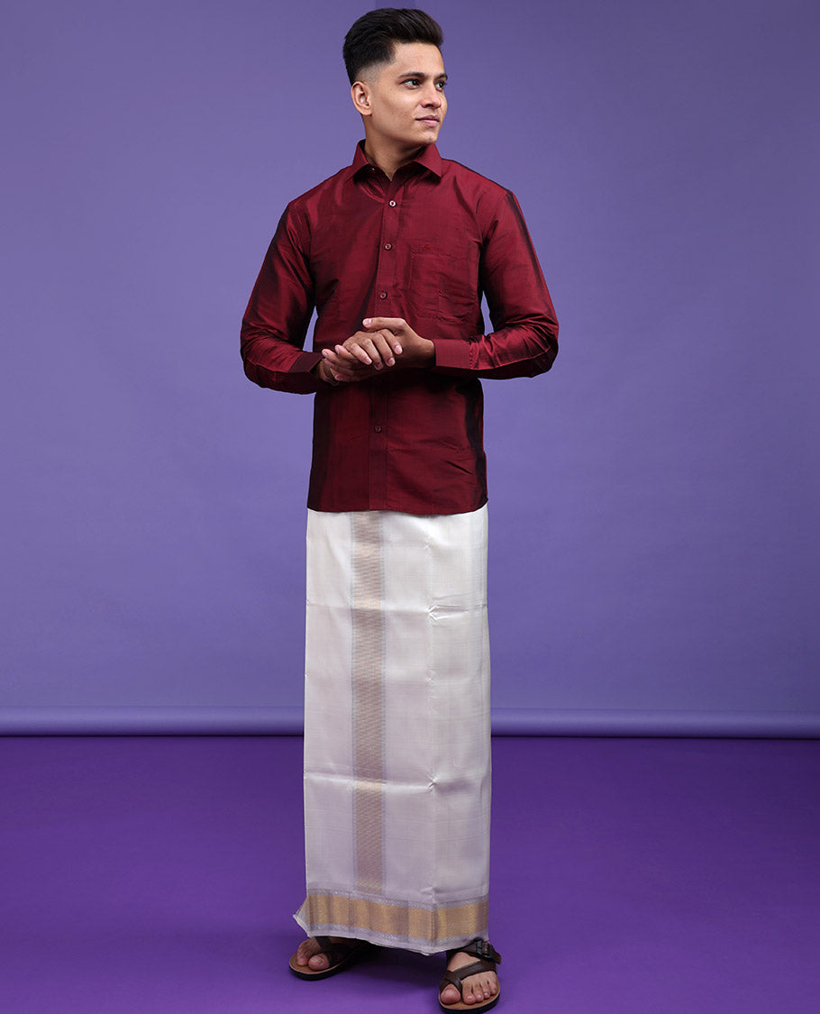 Red plain design full-sleeve pure-silk shirt
