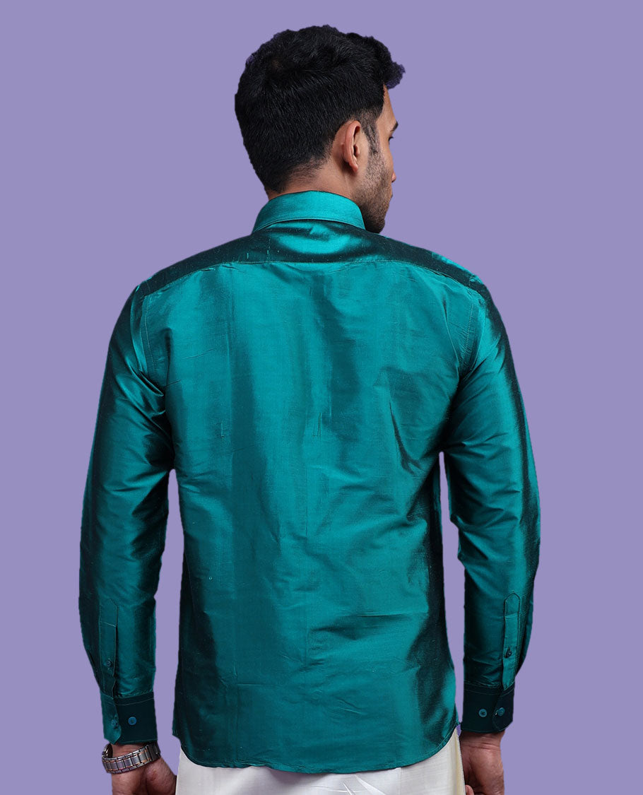 Dark green plain design full-sleeve pure-silk shirt