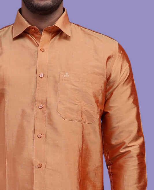 Pumpkin orange plain design full-sleeve pure-silk shirt