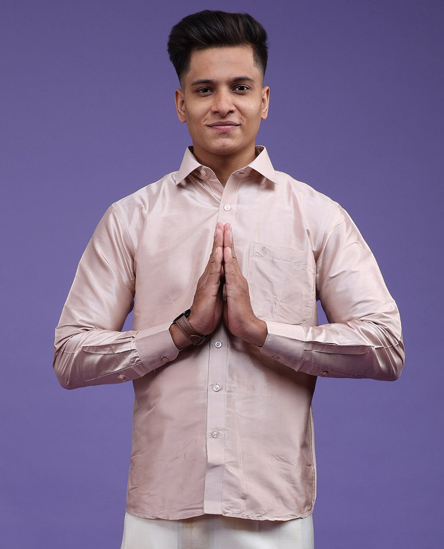 Cream plain design full-sleeve pure-silk shirt