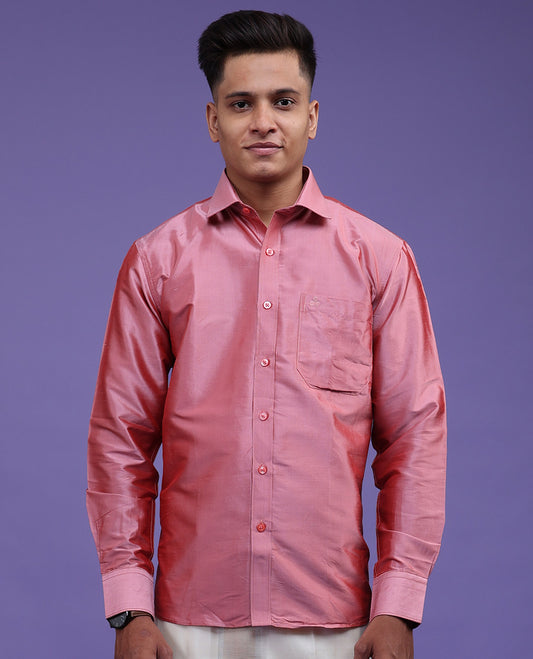 Pink plain design full-sleeve pure-silk shirt