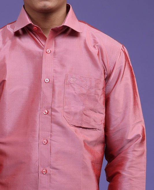 Pink plain design full-sleeve pure-silk shirt