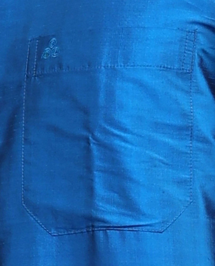 Sky blue plain design half-sleeve pure-silk shirt