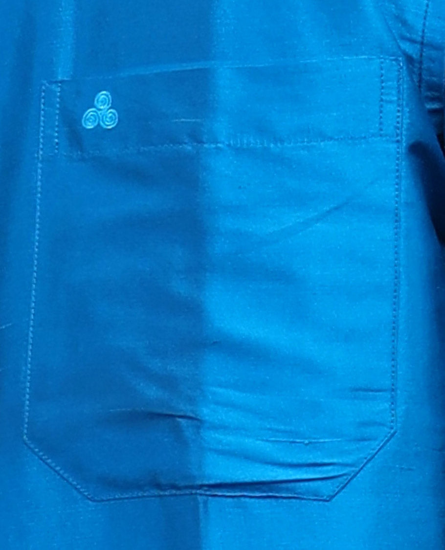 Light blue color plain design half-sleeve pure-silk shirt
