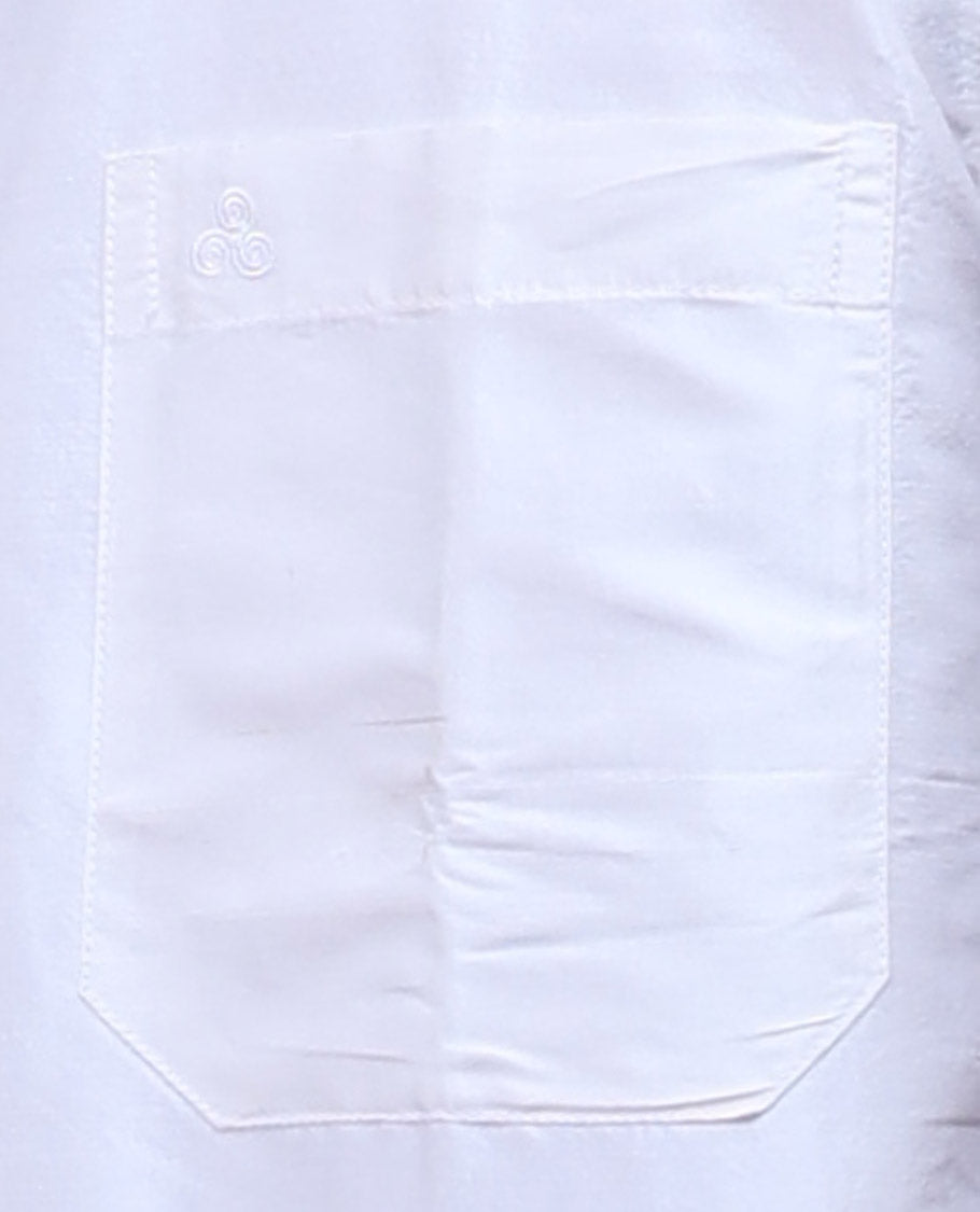 Pearl white plain design half-sleeve pure-silk shirt