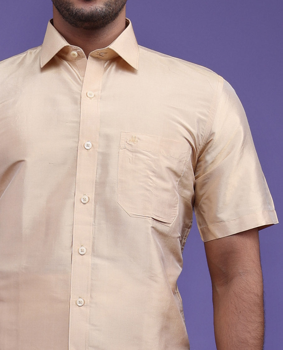 Sandal plain design half-sleeve pure-silk shirt