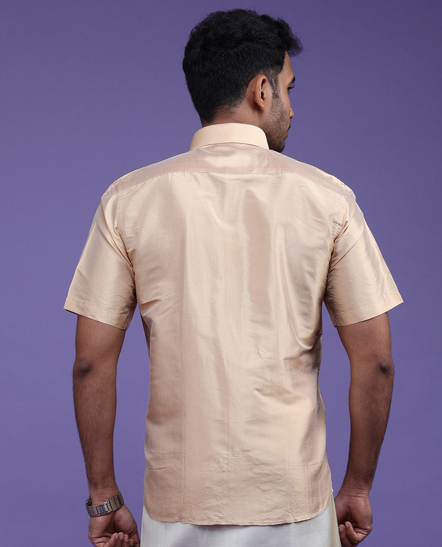 Sandal plain design half-sleeve pure-silk shirt