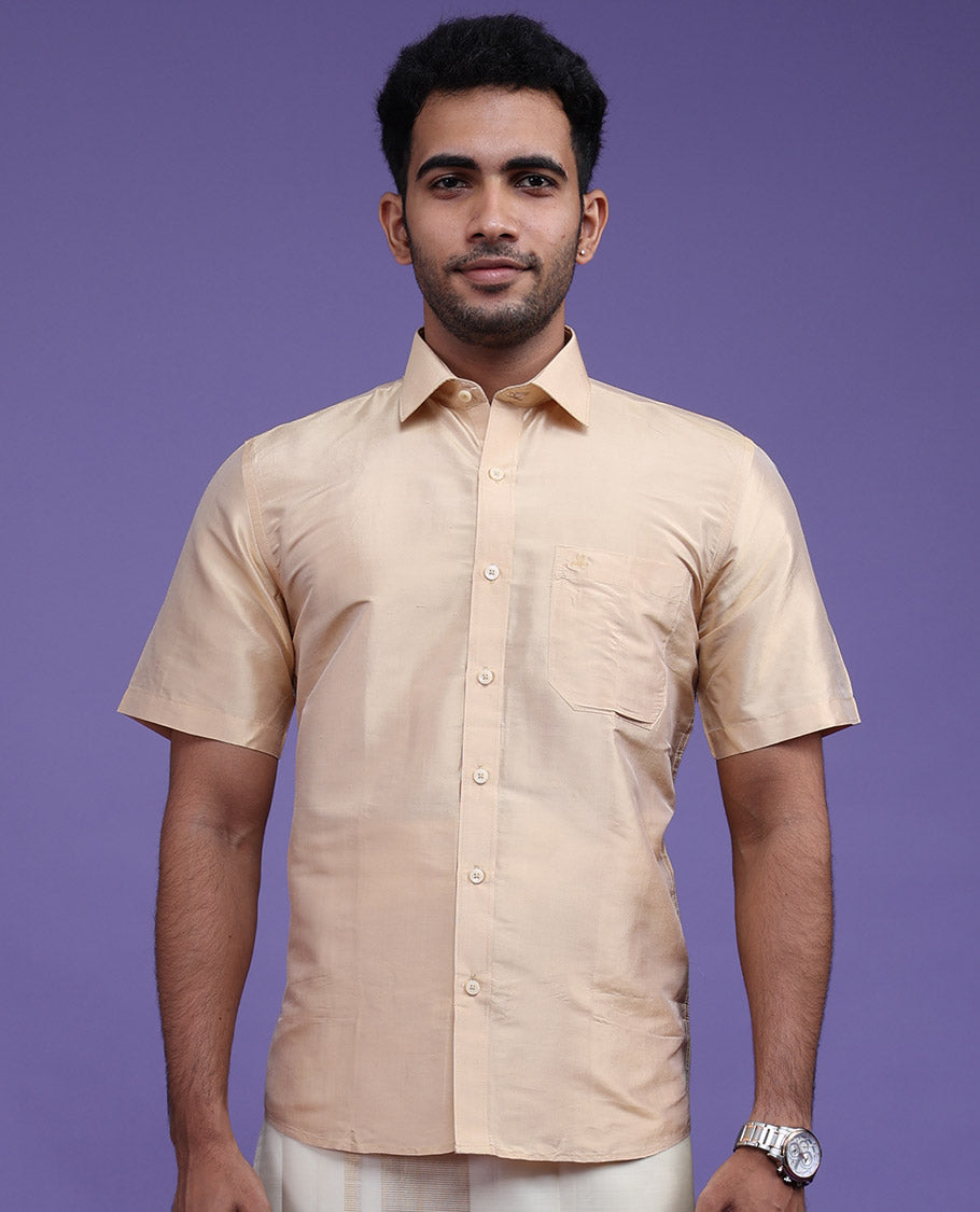 Sandal plain design half-sleeve pure-silk shirt