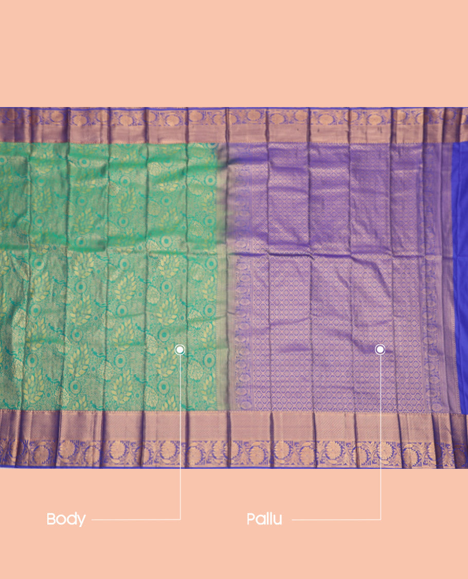 Green Budget Silk Saree, Elegantly Framed with Jacquard Design, Complemented by a Contrast Traditional Zari Border, Jaal Pallu, and a Contrast Blouse