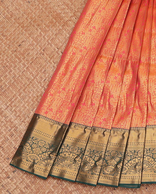 Orange Budget Silk Saree, Gracefully Embellished with Jacquard Design, Complemented by a Contrast Traditional Zari Border, Grand Pallu, and a Contrast Blouse