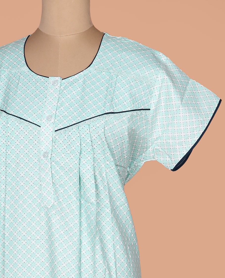 Blue geometric argyle printed with round neck half-sleeve cotton nighty