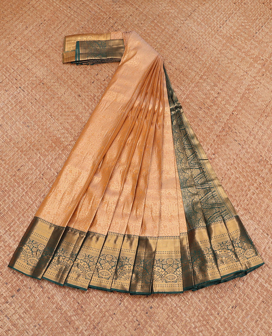 Gold Budget Silk Saree, Highlighted with Jacquard Design, Complemented by a Contrast Traditional Zari Border, Grand Pallu, and a Contrast Blouse