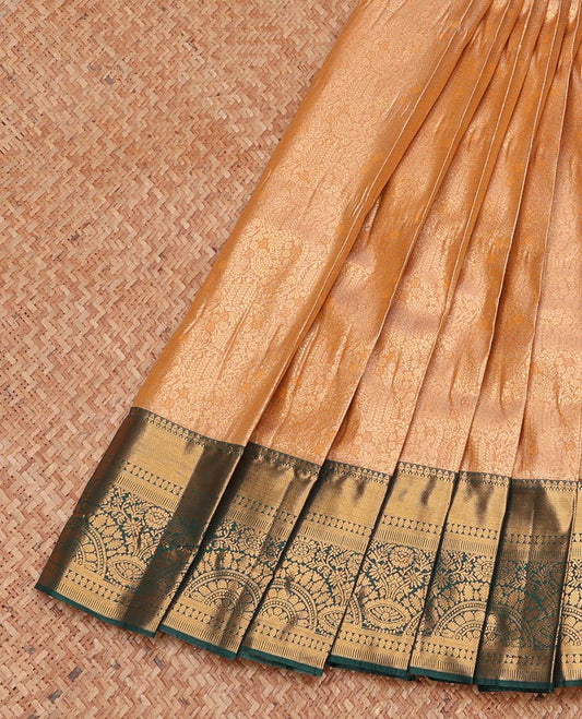 Gold Budget Silk Saree, Highlighted with Jacquard Design, Complemented by a Contrast Traditional Zari Border, Grand Pallu, and a Contrast Blouse