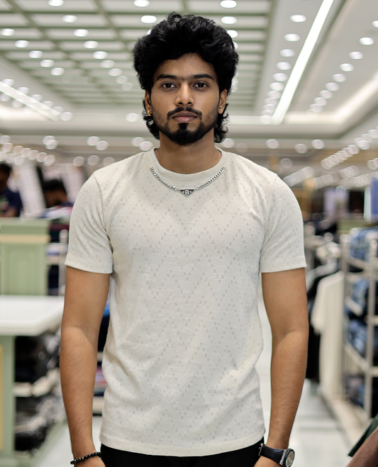 Ivory Chevron Cotton-Blended T-Shirt