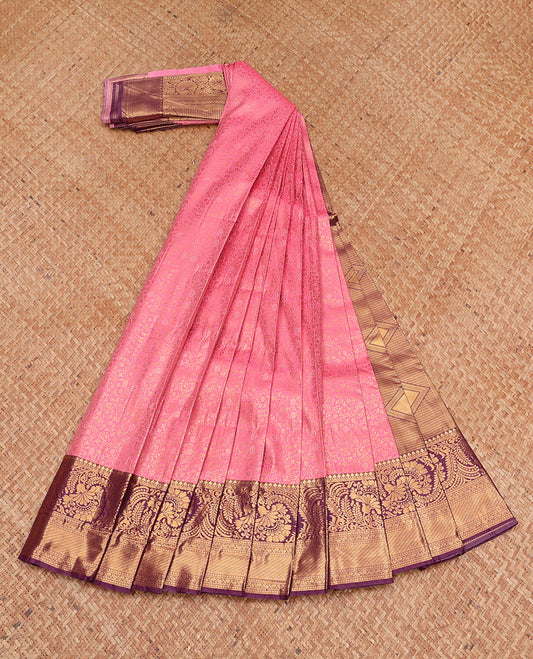 Pink Budget Silk Saree, Beautified with Jacquard Design, Complemented by a Contrast Traditional Zari Border, Grand Pallu, and a Contrast Blouse