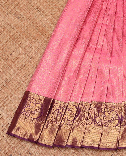 Pink Budget Silk Saree, Beautified with Jacquard Design, Complemented by a Contrast Traditional Zari Border, Grand Pallu, and a Contrast Blouse