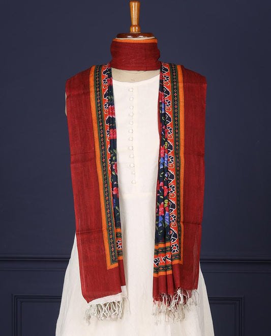 Multi colour floral deseigns printed moonga silk dupatta