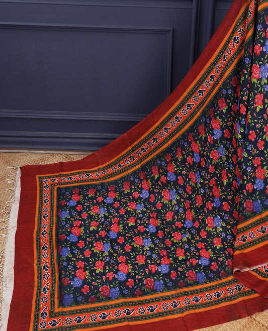 Multi colour floral deseigns printed moonga silk dupatta