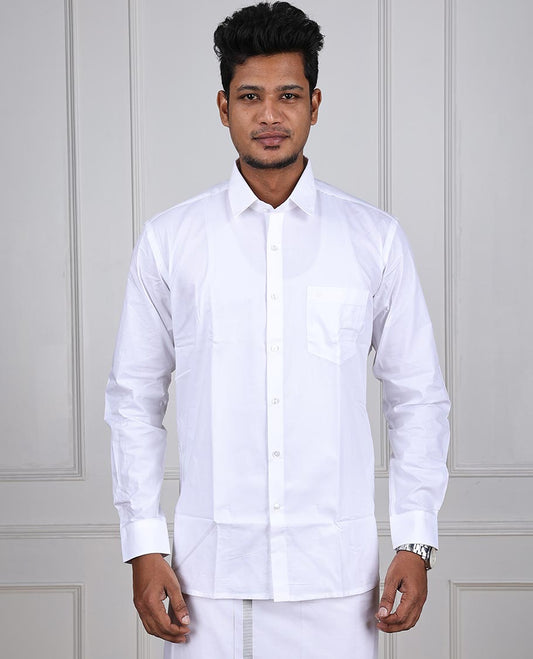 Minister White Ice wear white plain design full-sleeve regular fit cotton white shirt