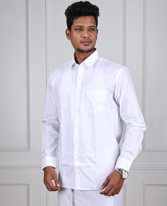 Minister White Ice wear white plain design full-sleeve regular fit cotton white shirt