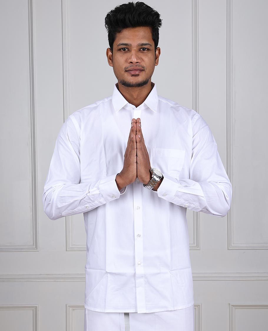 Minister White cool white plain design full-sleeve regular fit cotton white shirt