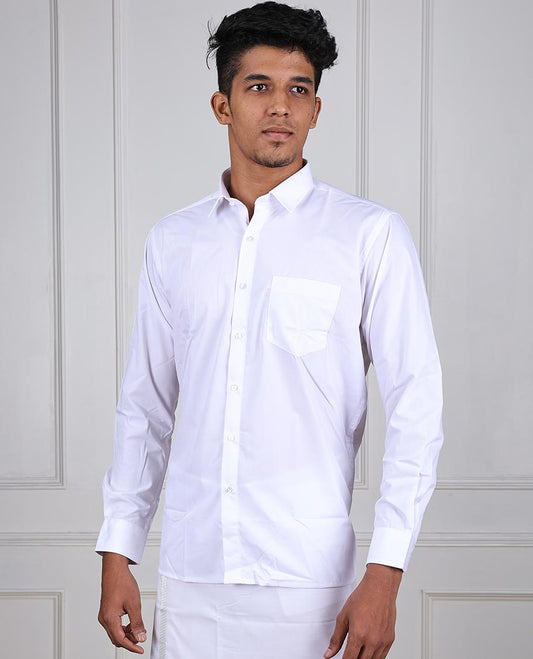 Minister White Classic plain design full-sleeve with patch pocket regular fit cotton white shirt