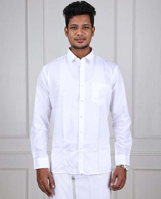 Minister White Softy plain design full-sleeve with patch pocket regular fit cotton white shirt 