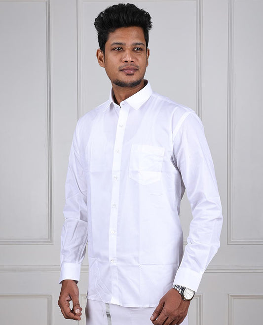 Minister White Softy plain design full-sleeve with patch pocket regular fit cotton white shirt 