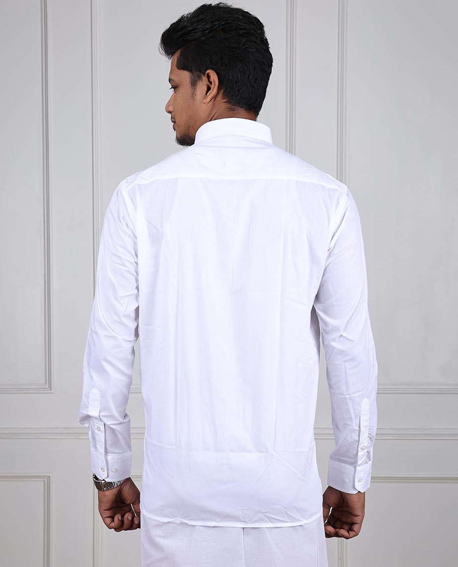 Minister White Softy plain design full-sleeve with patch pocket regular fit cotton white shirt 